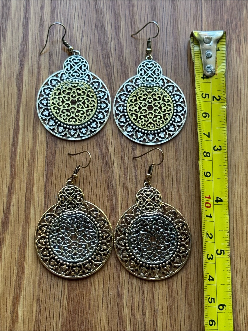 Filigree Round Drop Earrings - Gold and Silver